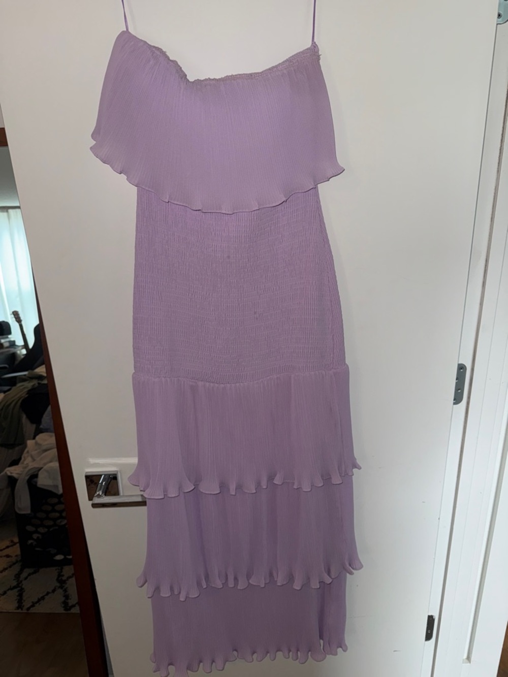 Tiered Lavender Midi Dress with Spaghetti Straps